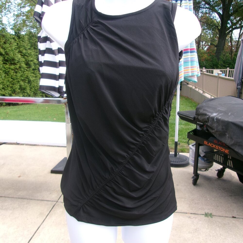 NWT CATHERINE MALANDRINO BLACK RUCHED KNIT TOP XS